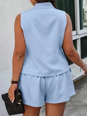 Conjunto feminino de short e jaleco Miranda. Plus Size