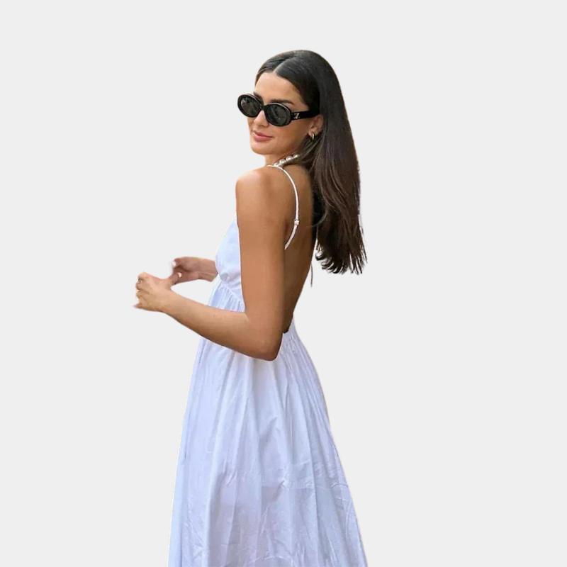 Vestido The Velluto – Midi Decotado, Alça Fina