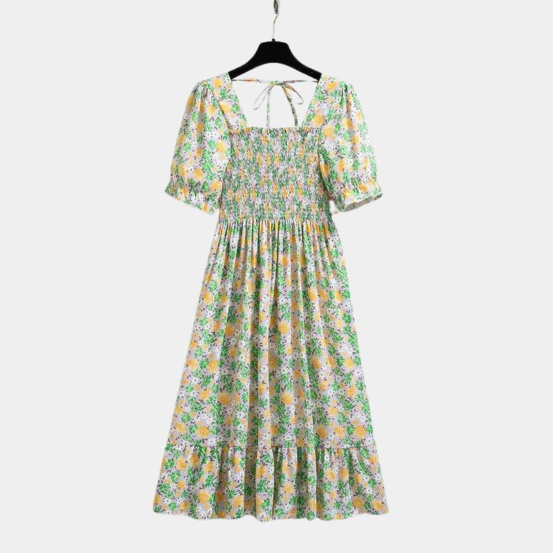 Vestido Amélia – Midi Plissado, Manga Curta